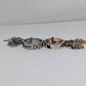 Silver and Gold Tone Heart and Angel Rings with Chains